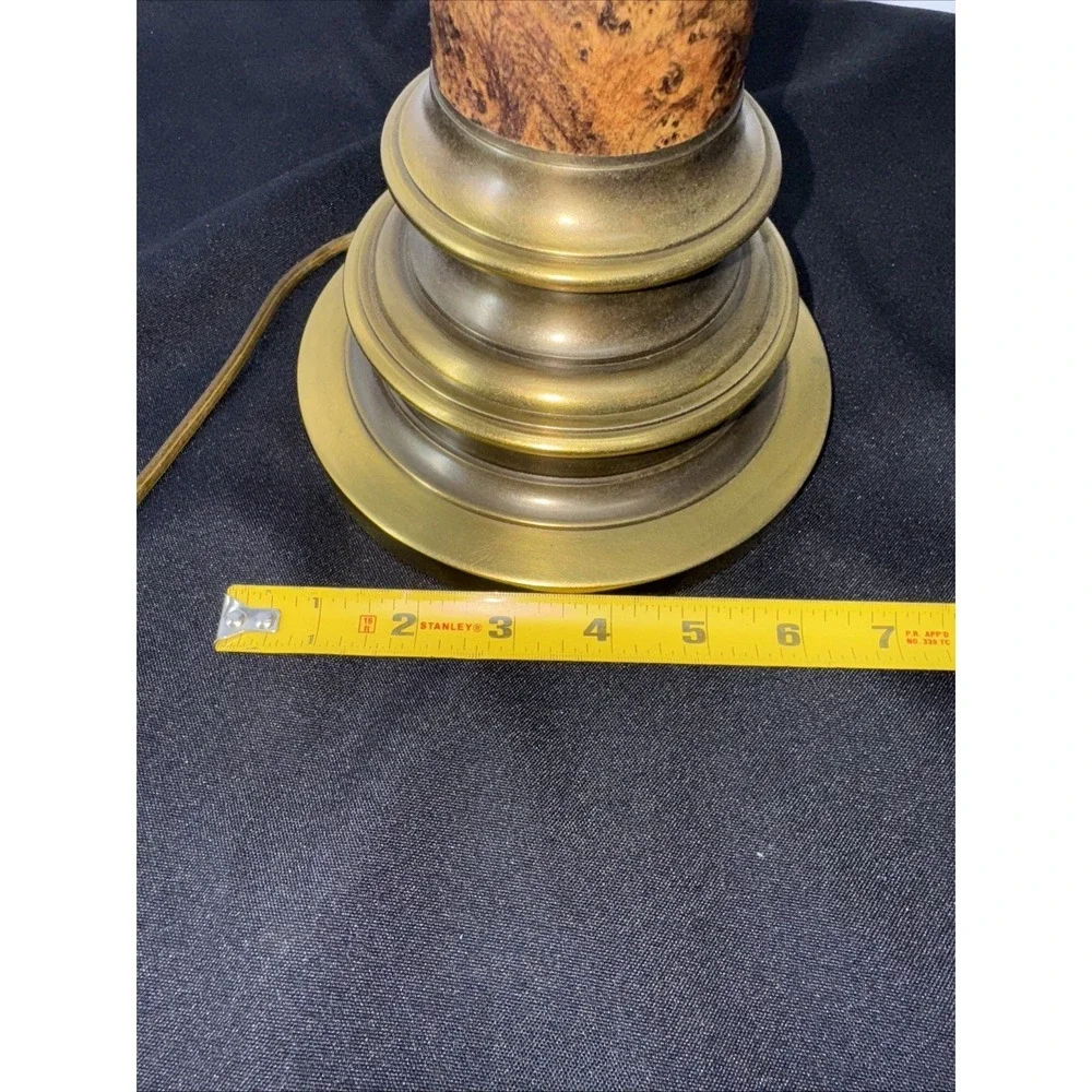 Vintage Solid Brass Table Lamp Pair Hollywood Regency Faux‎ Wood Accent Lighting